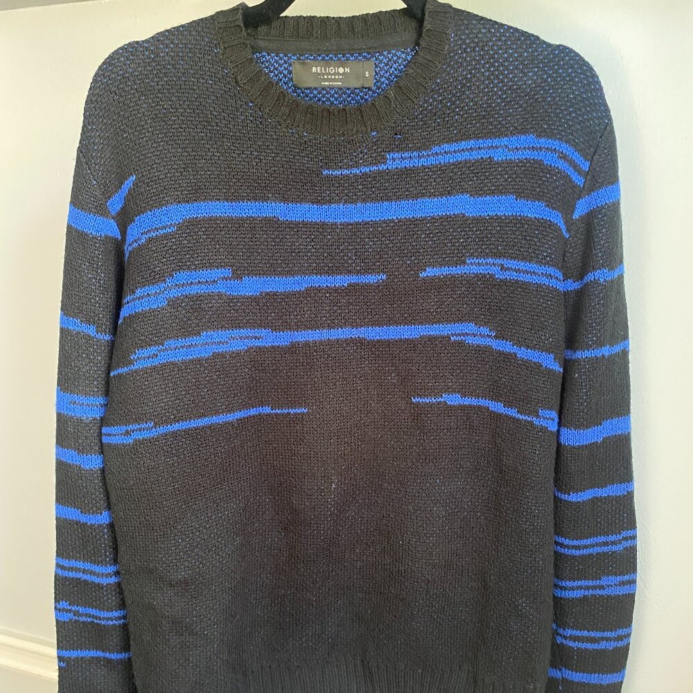 BLUE LINE BLACK KNIT PULLOVER SWEATER RELIGION LONDON SIZE S
